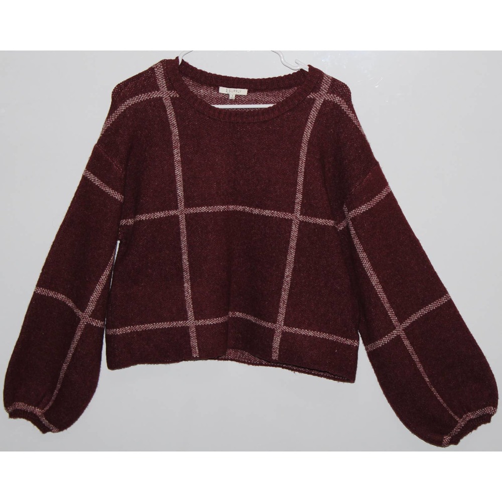 Women's Z Supply Solange Plaid Sweater Crimson Red Long Sleeve Shirt Top Size S